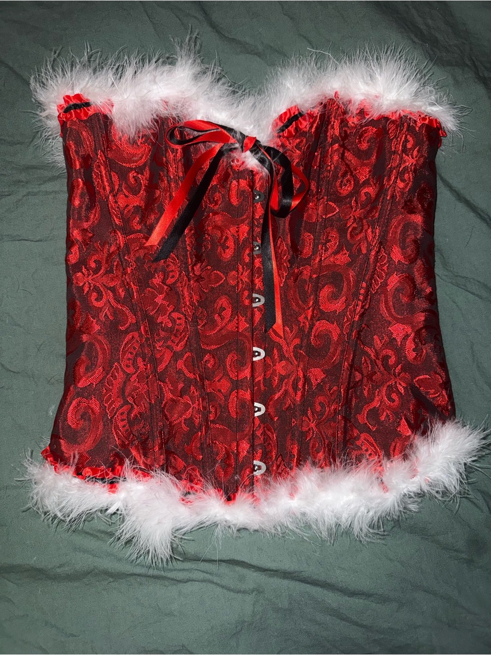 Mrs. Claus Red Holiday Marabou Trim Corset Top Medium